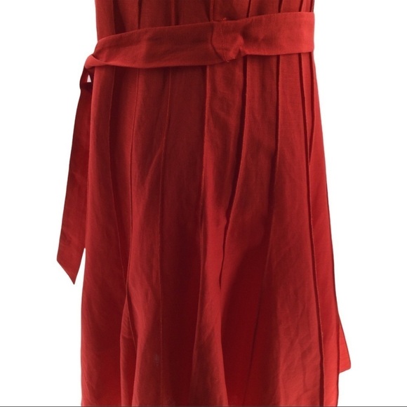 New Direction Dress Linen Blend Pleated Pintuck Tie Waist Dress - Picture 13 of 15